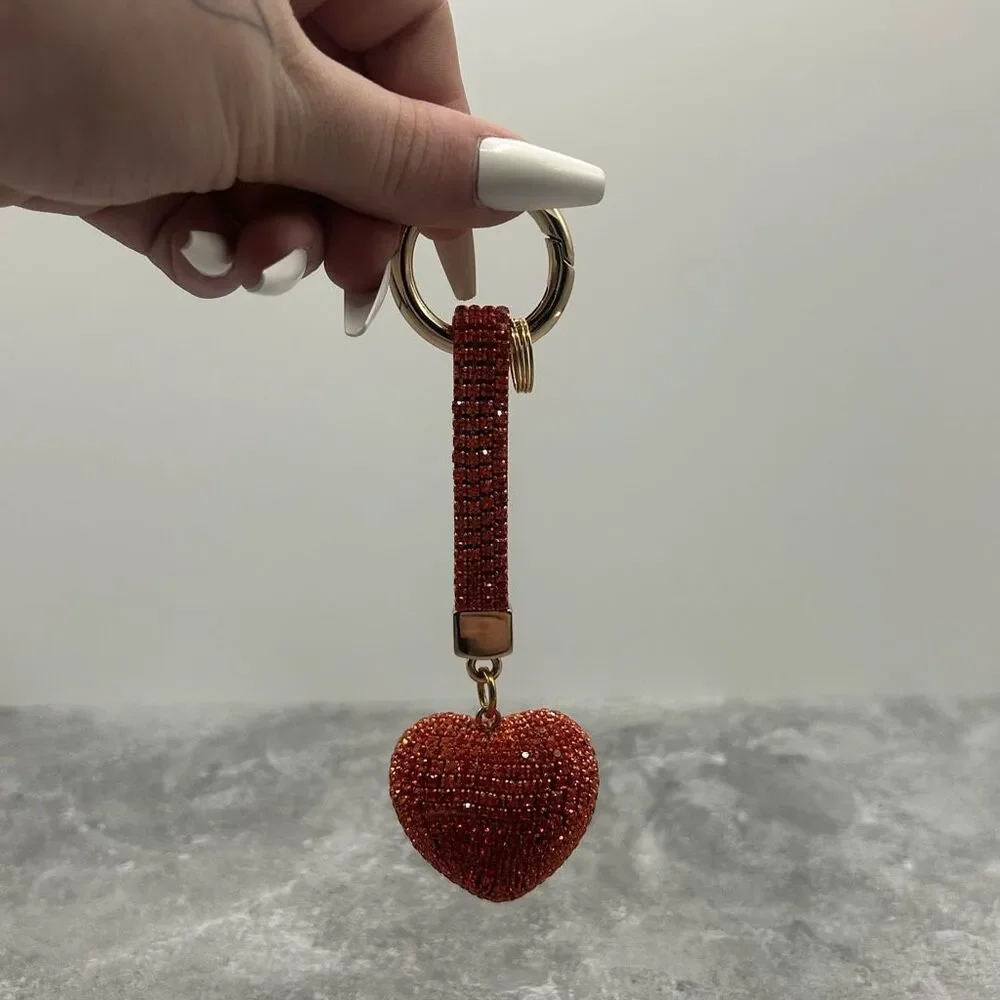 NWOT Sparkling Red Rhinestone Heart Keychain Charm Purse Key Ring